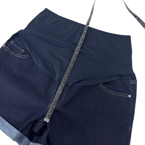 Time And Tru Womens Maternity Dark Blue Denim Shorts Size L Stretch High Pannel - Picture 6 of 10